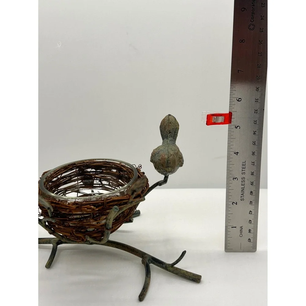 Rustic Bird Nest Tea Light Candle Holder Verdigris Metal Branch Votive Decor